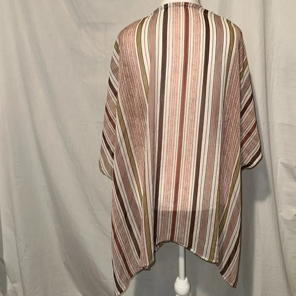 rusty red, cream, brown, green striped Jolt open cardigan / kimono size medium - Picture 2 of 3